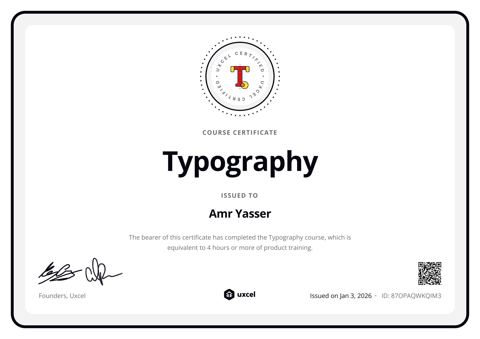 Amr Yasser's certificate